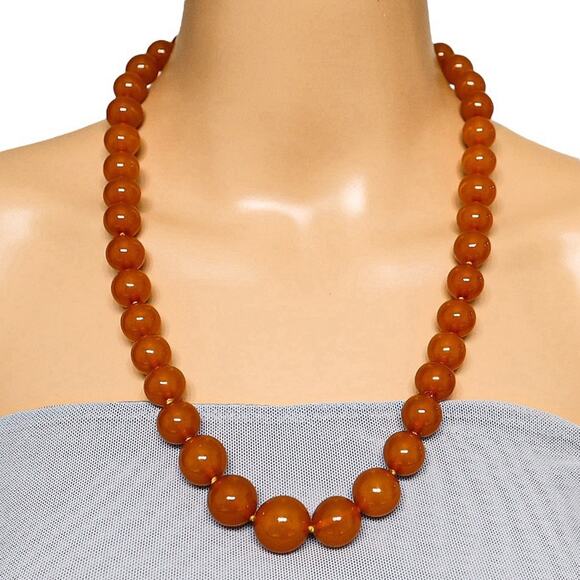 Golden Orange Baltic Amber Beads 24” 57g USSR Origin Restrung W Silver Clasp - Picture 1 of 12
